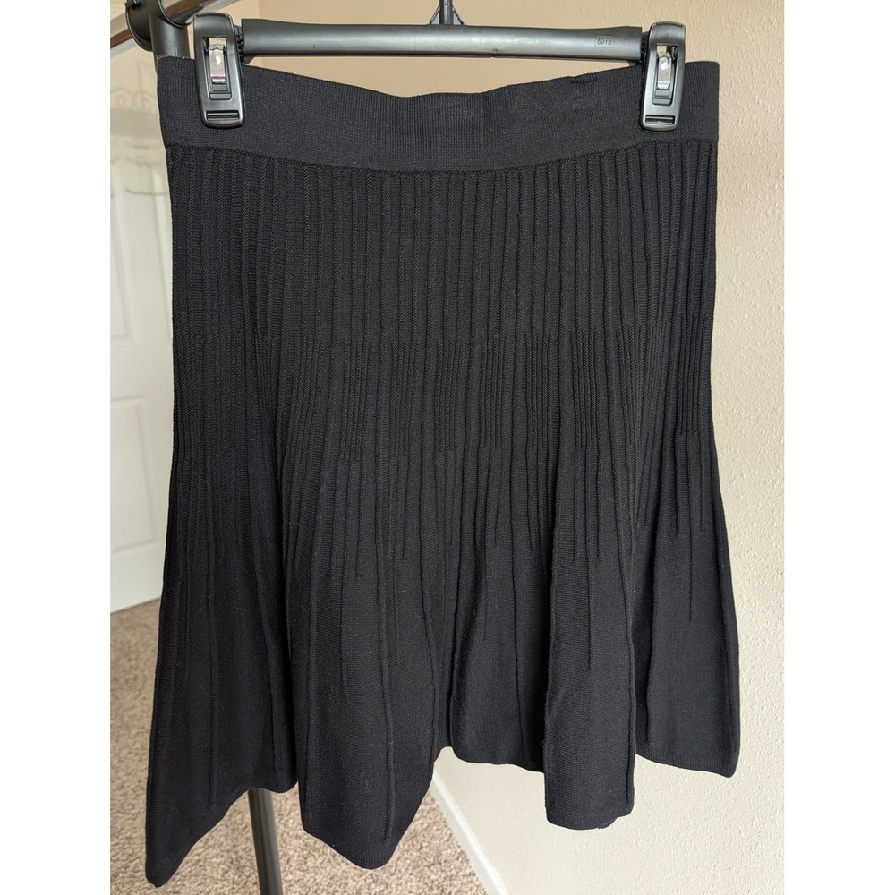 Cabi Black Ribbed Knit A-Line Mini Skirt 100% Cotton Style 503 XS